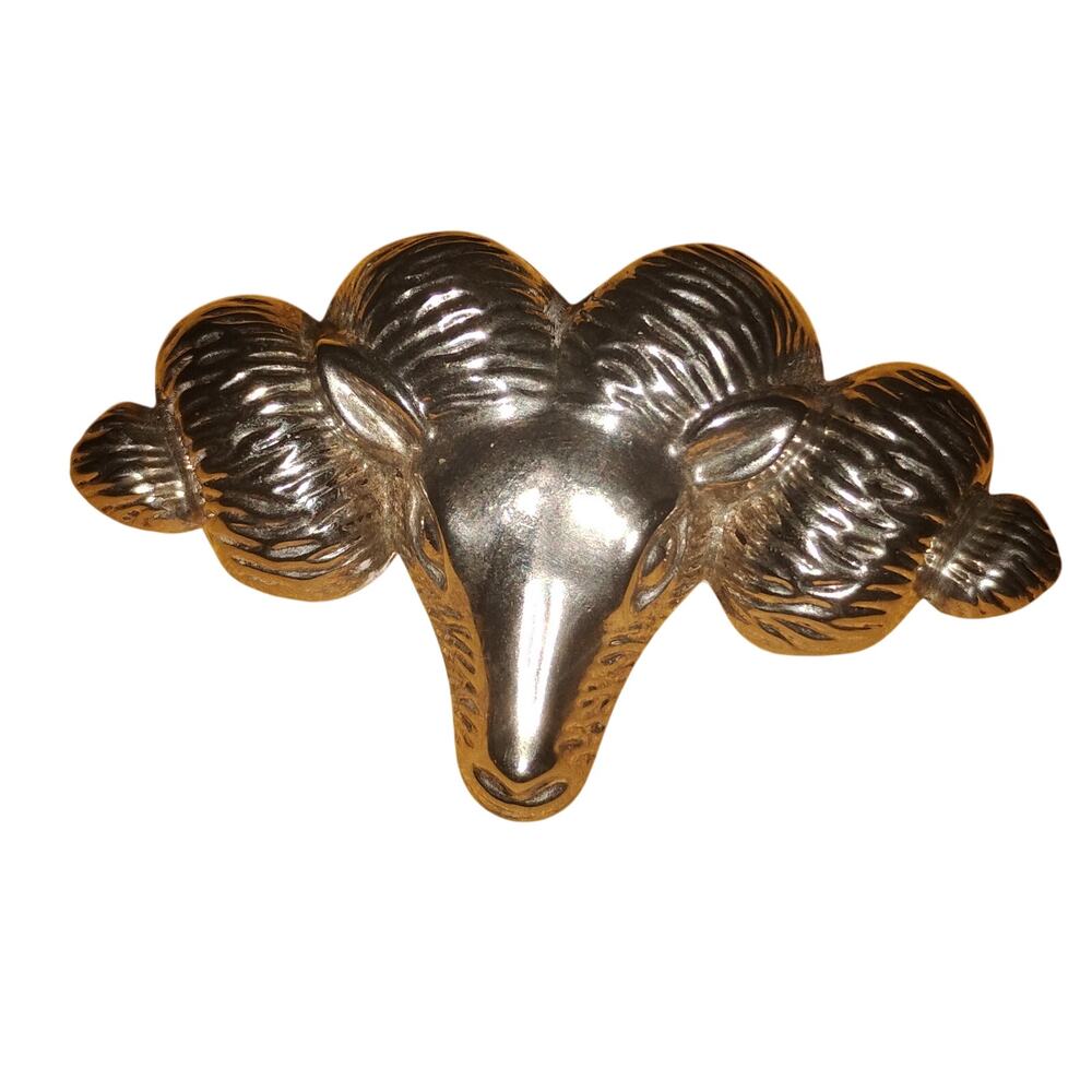 Vintage BEST Ram Bighorn Sheep Brooch Pendant Silver Tone 2"